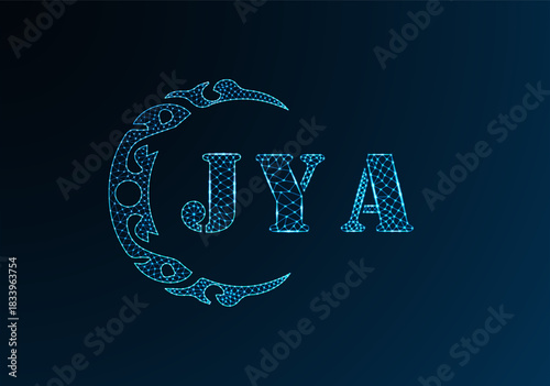 Low poly letter logo JYA design. JYA letter logo low poly vector design on blue color gradient background. JYA logo low poly design