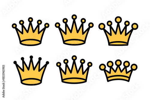 Collection of Stylized Golden Crowns Vector Graphics for Design and Decoration Royal Symbol Set