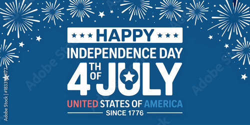 Happy Independence Day Banner for Fourth of July Celebrations Featuring Fireworks and Stars Patriotic Design for US National Holiday