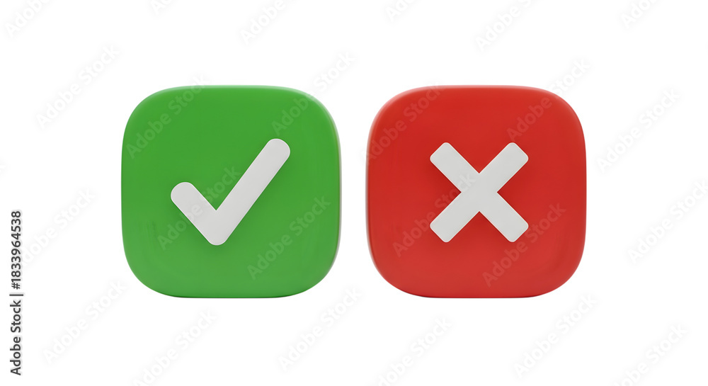 Fototapeta premium Green check mark and red x isolated on transparent background