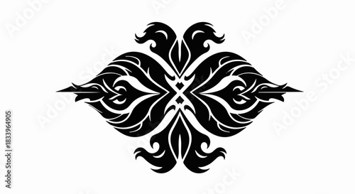 Elegant black symmetrical ornamental flourish on a white background