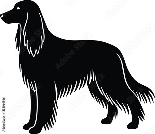 Afghan Hound Dog Silhouette – Long-Haired Sighthound Breed Vector Illustration in Solid Black Isolated on Transparent Background