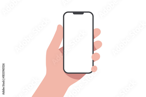 Hand Holding Modern Smartphone with Blank White Screen Mockup Ready for Application or Website Design Presentation