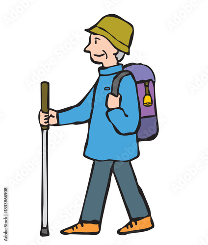 何かを怖がる登山をする男性（シニア）