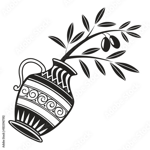 Elegant Amphora and Olive Branch Logo Vector