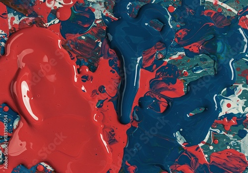 Vibrant colorful paint spills and drips across a flat surface, creating an interesting abstract pattern. A messy yet artistic expression ,artistic design ,expression ,texture