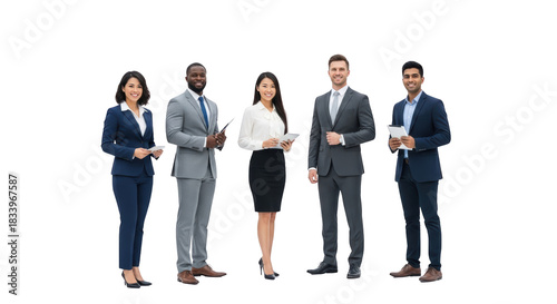 Creative composition of diverse business team standing together smiling (1) focused on business, team, teamwork for