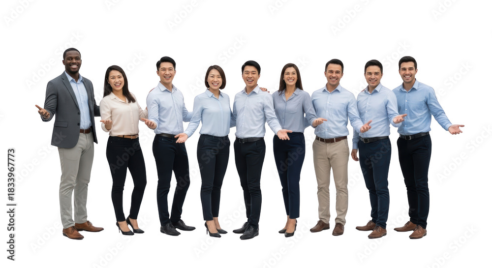 Fototapeta premium Professional diverse business team welcoming you showing team, business, people suitable for corporate presentation, editorial publication,