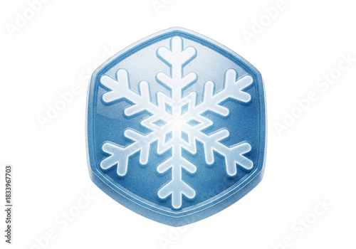 Glossy Blue Hexagon Snowflake Icon Representing Winter Cold and Cooling