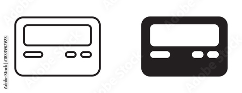 Digital meter icon set in outline and silhouette style, representing measurement tools, electronic displays, and utility monitoring devices, vector illustration.