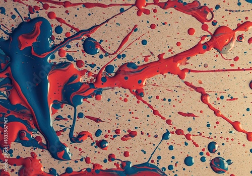 Vibrant colorful paint spills and drips across a flat surface, creating an interesting abstract pattern. A messy yet artistic expression ,paint ,vibrant ,color