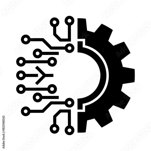 gear and circuit board fusion silhouette symbolizing technology automation digital engineering and innovation