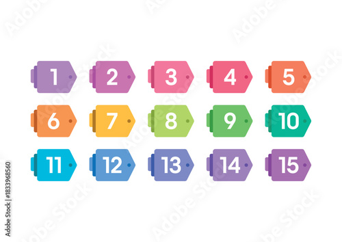 Numbers 1-15 concept. Numbers 1-15 for education, business, technology world