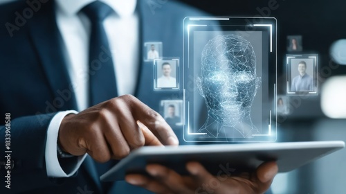 Wallpaper Mural Man using tablet with facial recognition technology Torontodigital.ca