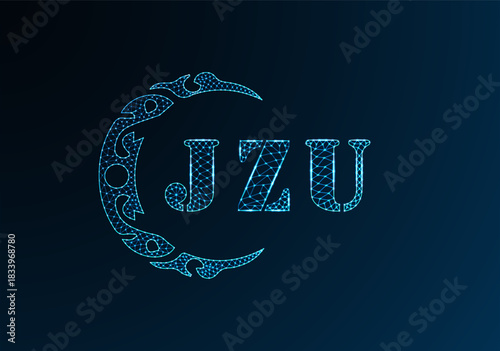 Low poly letter logo JZU design. JZU letter logo low poly vector design on blue color gradient background. JZU logo low poly design