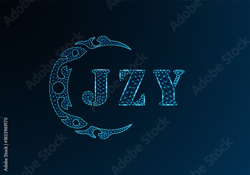 Low poly letter logo JZY design. JZY letter logo low poly vector design on blue color gradient background. JZY logo low poly design