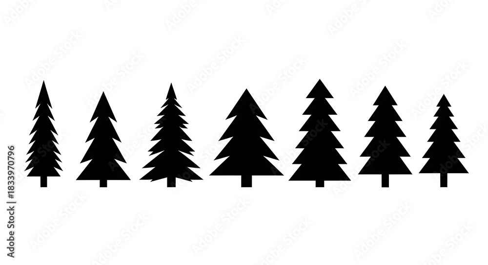 Obraz premium Set of diverse evergreen tree silhouettes, perfect for nature-inspired graphic designs