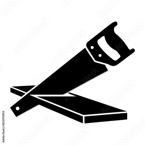 silhouette of hand saw cutting wooden planks with detailed teeth design for carpentry and woodworking vector