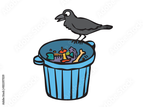 生ゴミを漁るカラス　ゴミ対策　カラス　住宅街