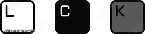 Keyboard key icons l c k letters computer input device essential symbol set