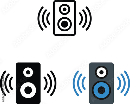 Loudspeaker cabinet icon vector set showing stereo sound wave output system graphic design asset.