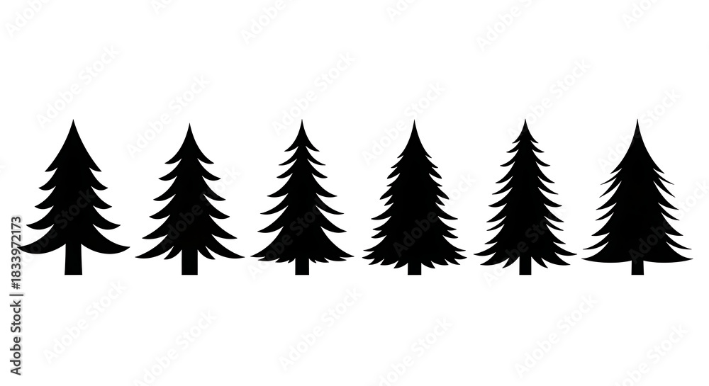 Obraz premium Silhouetted Evergreen Trees Minimalist Forest Icon Set