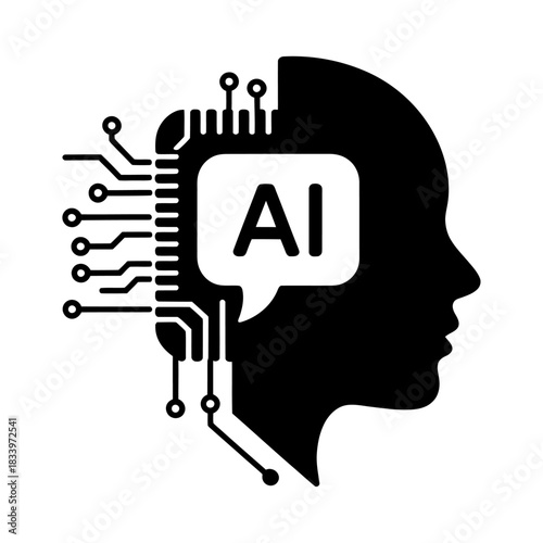 human head silhouette with microchip circuits and ai symbol representing artificial intelligence technology