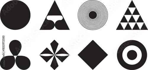 Abstract geometric composition with bold primary and secondary colors and clean typography