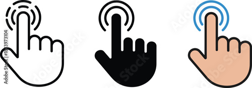 Tapping finger gesture icon outline silhouette and colored versions for modern interactive interfaces.