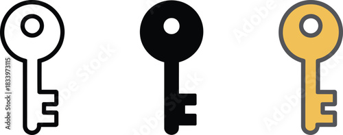 Three different styles of security keys presented as icons for lock and unlock functions