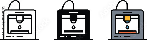 Three dimensional printer machine icon additive manufacturing rapid prototyping process symbol