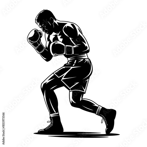 boxer in fighting stance silhouette for sports training, martial arts, fitness, competition and athletic design