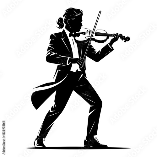 silhouette of classical violinist performing in formal attire with dynamic pose for music vector illustration