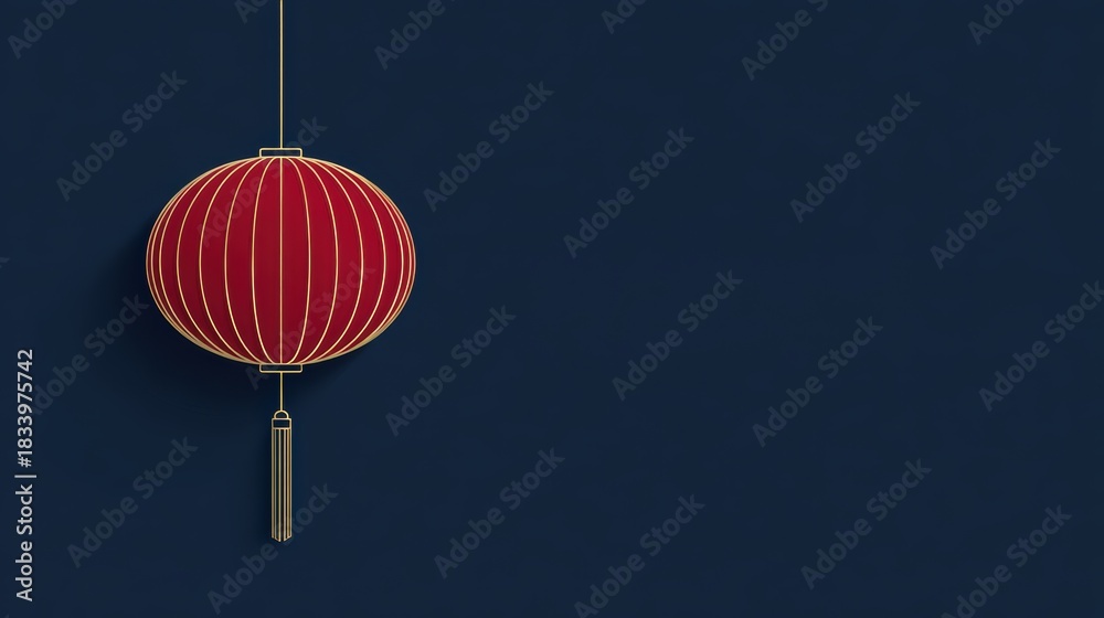 Obraz premium Elegant red Chinese lantern with gold accents against a dark blue background