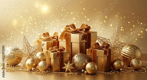 christmas background with gift boxes and balls