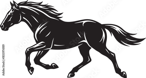 Galloping Horse Black Silhouette Vector Illustration, Running Stallion Outline Graphic, Generative AI Content