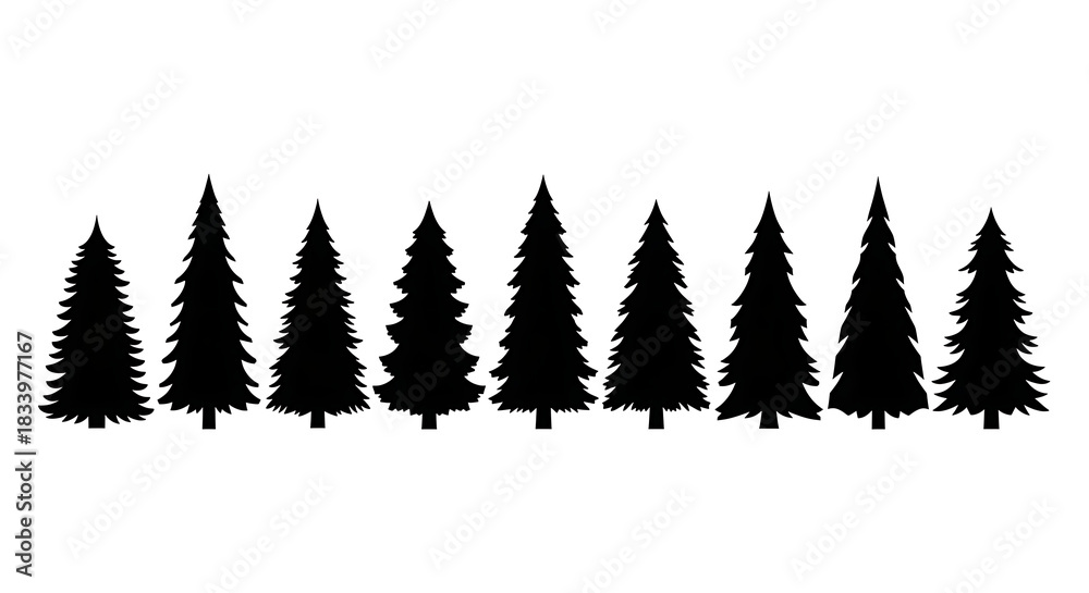 Obraz premium Silhouette Pine Tree Collection Diverse Evergreen Forest Elements