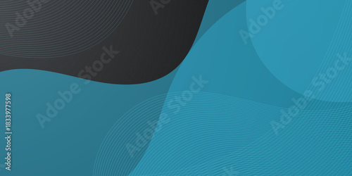 Abstract blue wave shapes pattern on dark gray color background. Simple and trendy banner with lines background element concept.