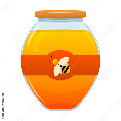 Jar of honey with a bee label