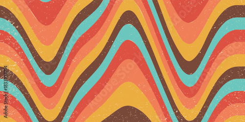 Abstract modern Retro 70s colorful sun with rays on vintage background. Groovy banner, poster or postcard. wiht a modern concept style