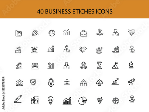 40 Business Etiquette Icons Collection Outline Style vector illustration