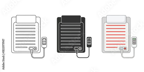 Electric Heating Pad icons with controller, line, solid, and color style