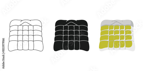 Quilted mattress pad or topper in outline, solid black, and color fill style