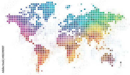 Abstract Colorful Dotted World Map Vector Illustration Isolated on White Background