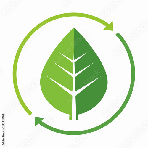 Green Leaf with Recycle Arrows Symbolizing Sustainability and Environmental Awareness.