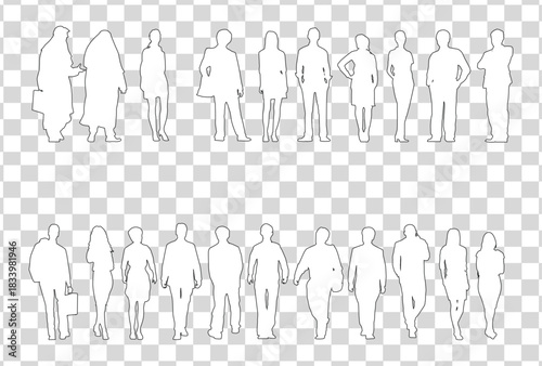 Set of business people silhouette, man and woman team, isolated on transparent background	