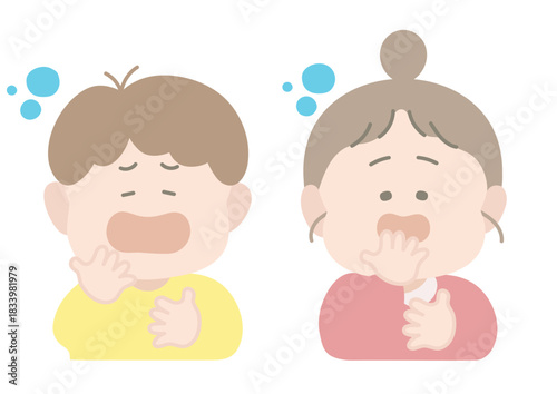 眠い顔の男の子と女の子　ポーズ　表情