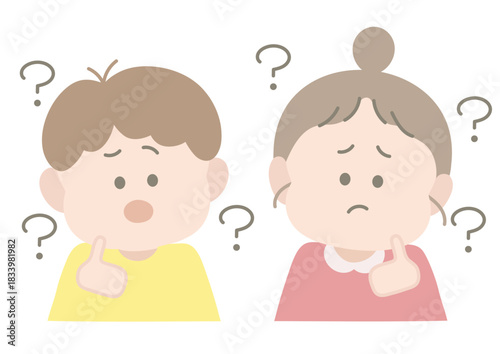 疑問顔の男の子と女の子　ポーズ　表情