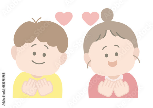 ほっと安心する男の子と女の子　ポーズ　表情