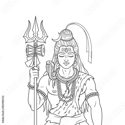 Lord Shiva Holding Trident (Trishul) Powerful Vector Illustration Hindu Icon